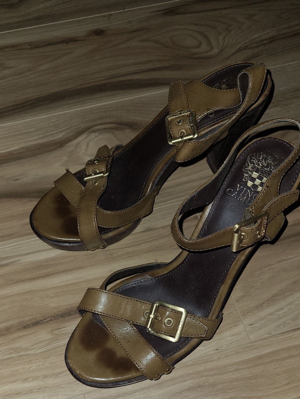 Vince Camuto Womens Green Leather Buckle Sandals